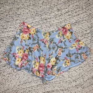 Forever 21 Floral Blue Flowy Ruffle Shorts